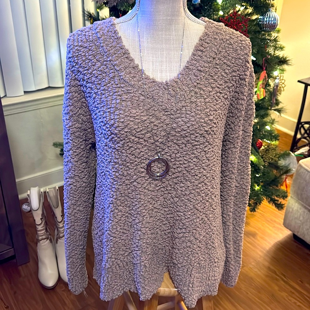 🍒BOGO50%🍒🆕🩶ZENANA PREMIUM: ASH MOCHA Crazy Soft VNeck Popcorn Sweater MEDIUM